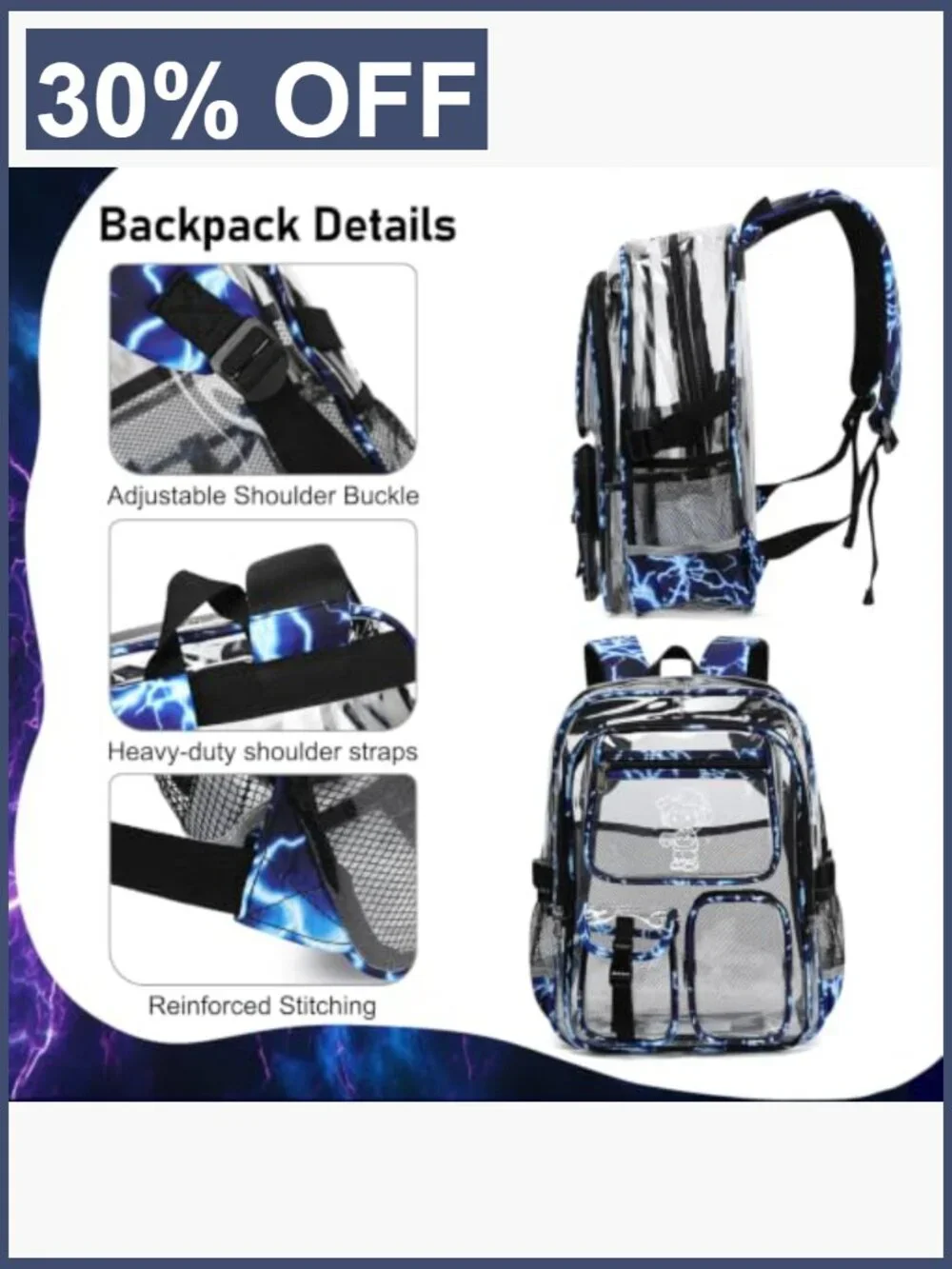 Clear Backpack for Boys Men, Luminous Anime PVC Transparent Backpack School